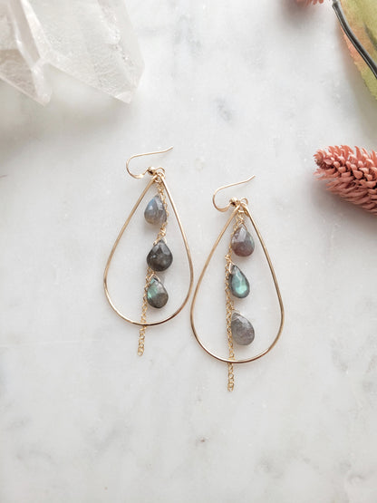 Labradorite Teardrop Dangle Hoop earrings