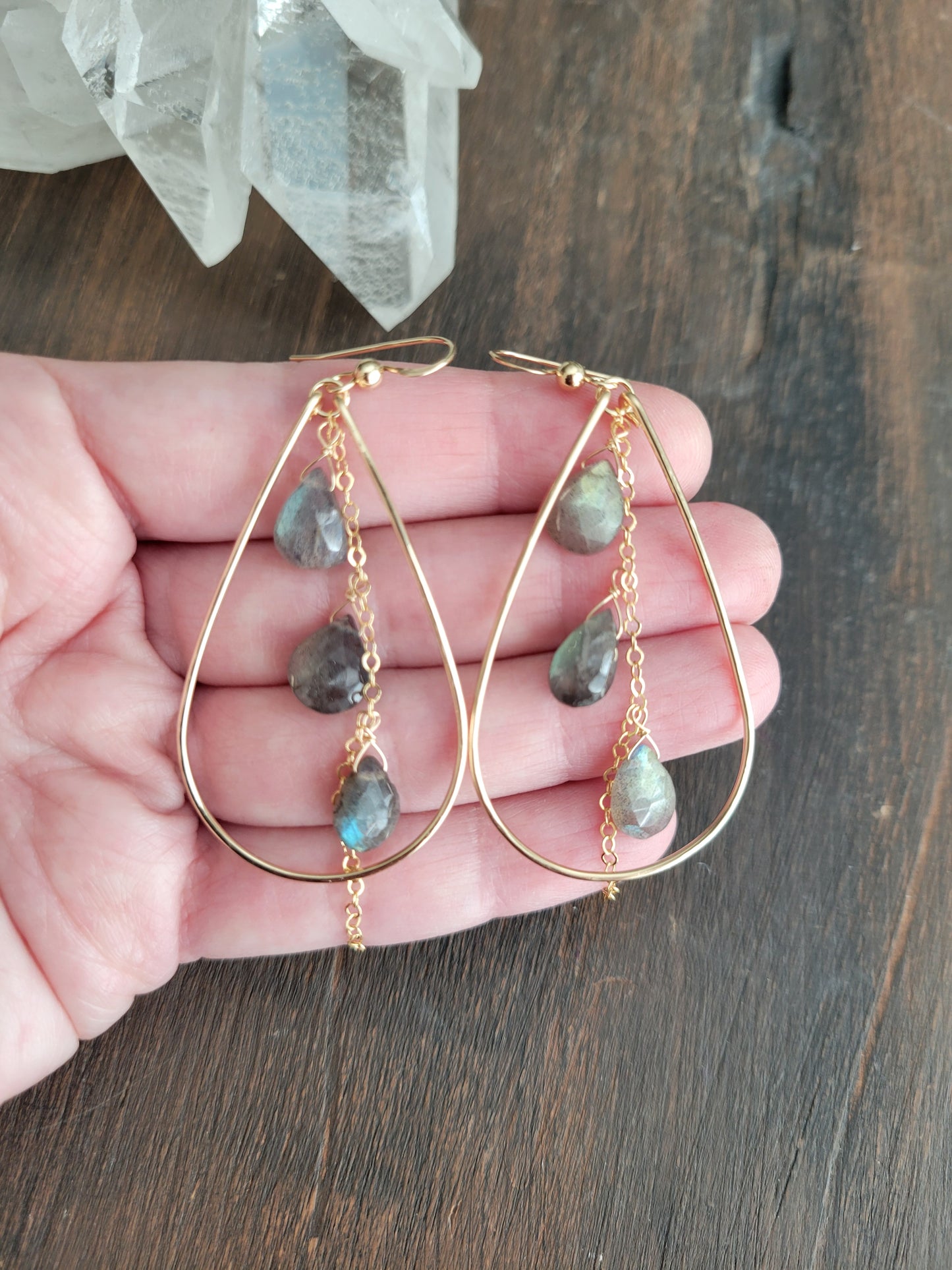 Labradorite Teardrop Dangle Hoop earrings