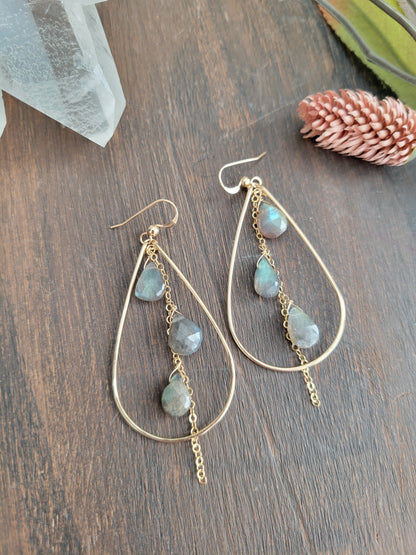 Labradorite Teardrop Dangle Hoop earrings