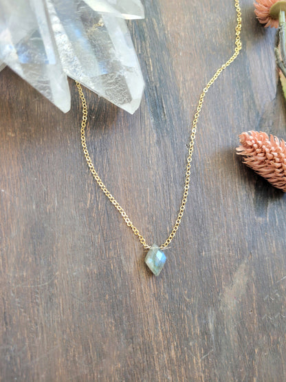 Dainty Labradorite Diamond Necklace