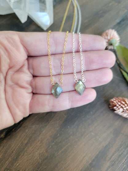 Dainty Labradorite Diamond Necklace