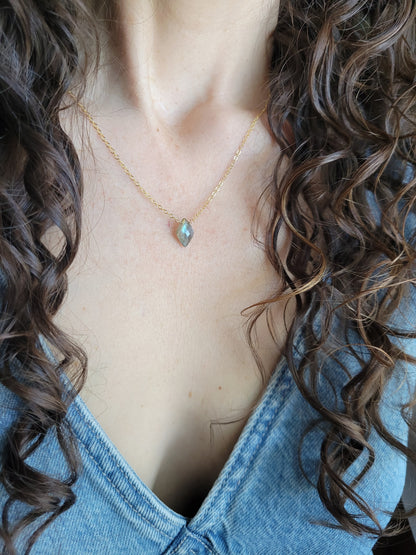 Dainty Labradorite Diamond Necklace