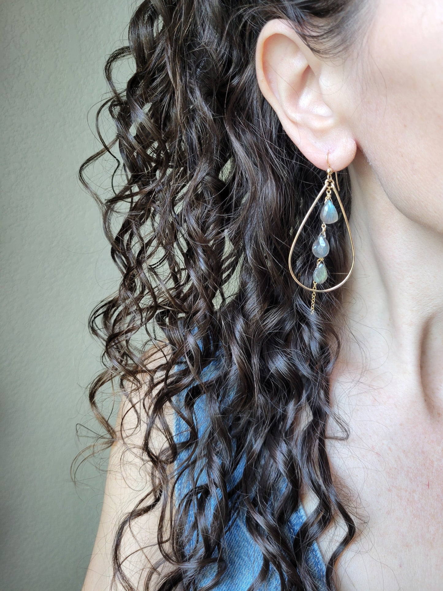 Labradorite Teardrop Dangle Hoop earrings