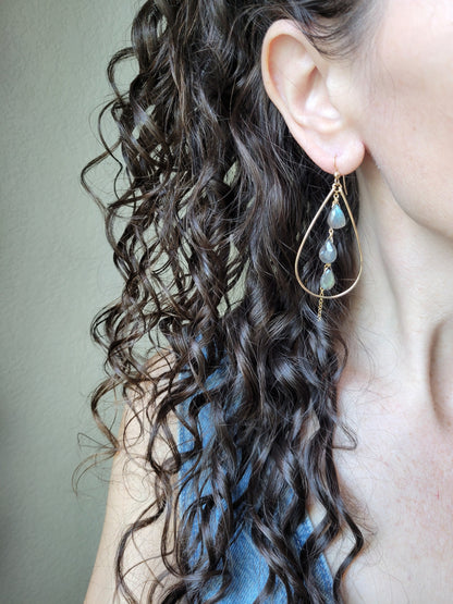 Labradorite Teardrop Dangle Hoop earrings