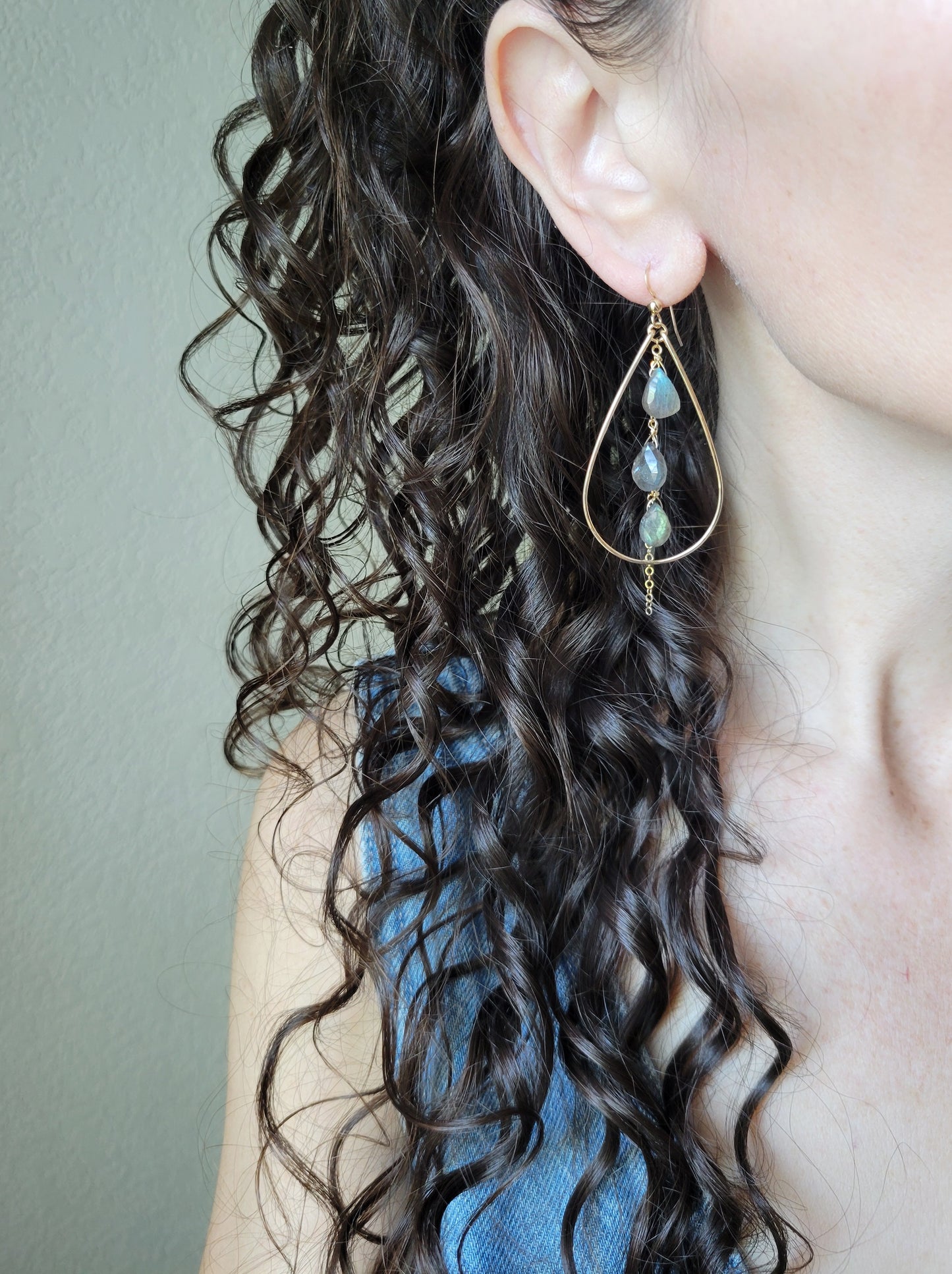 Labradorite Teardrop Dangle Hoop earrings