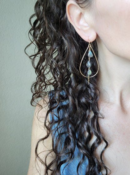 Labradorite Teardrop Dangle Hoop earrings