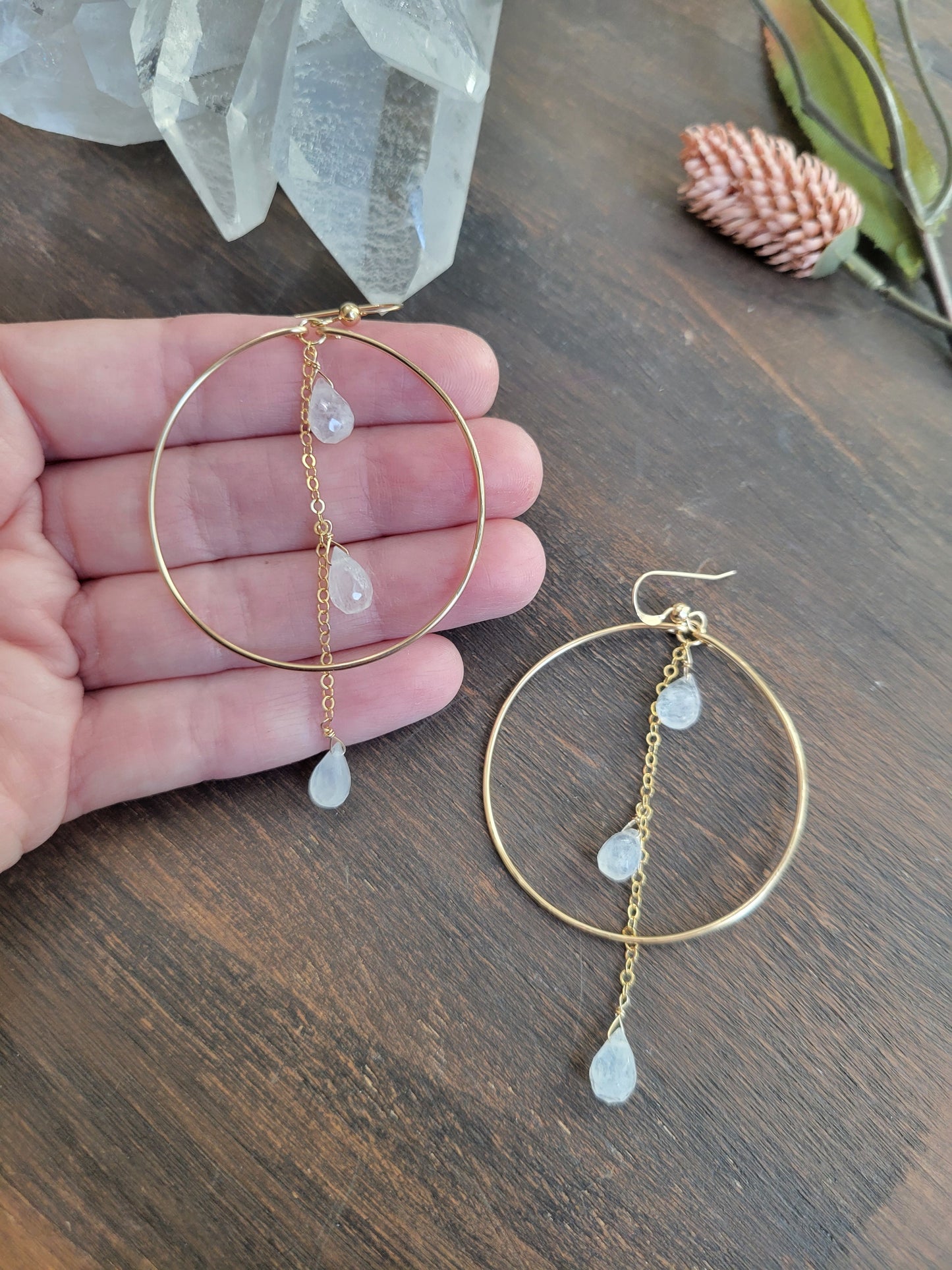 Moonstone Hoop Dangle Earrings