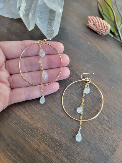 Moonstone Hoop Dangle Earrings