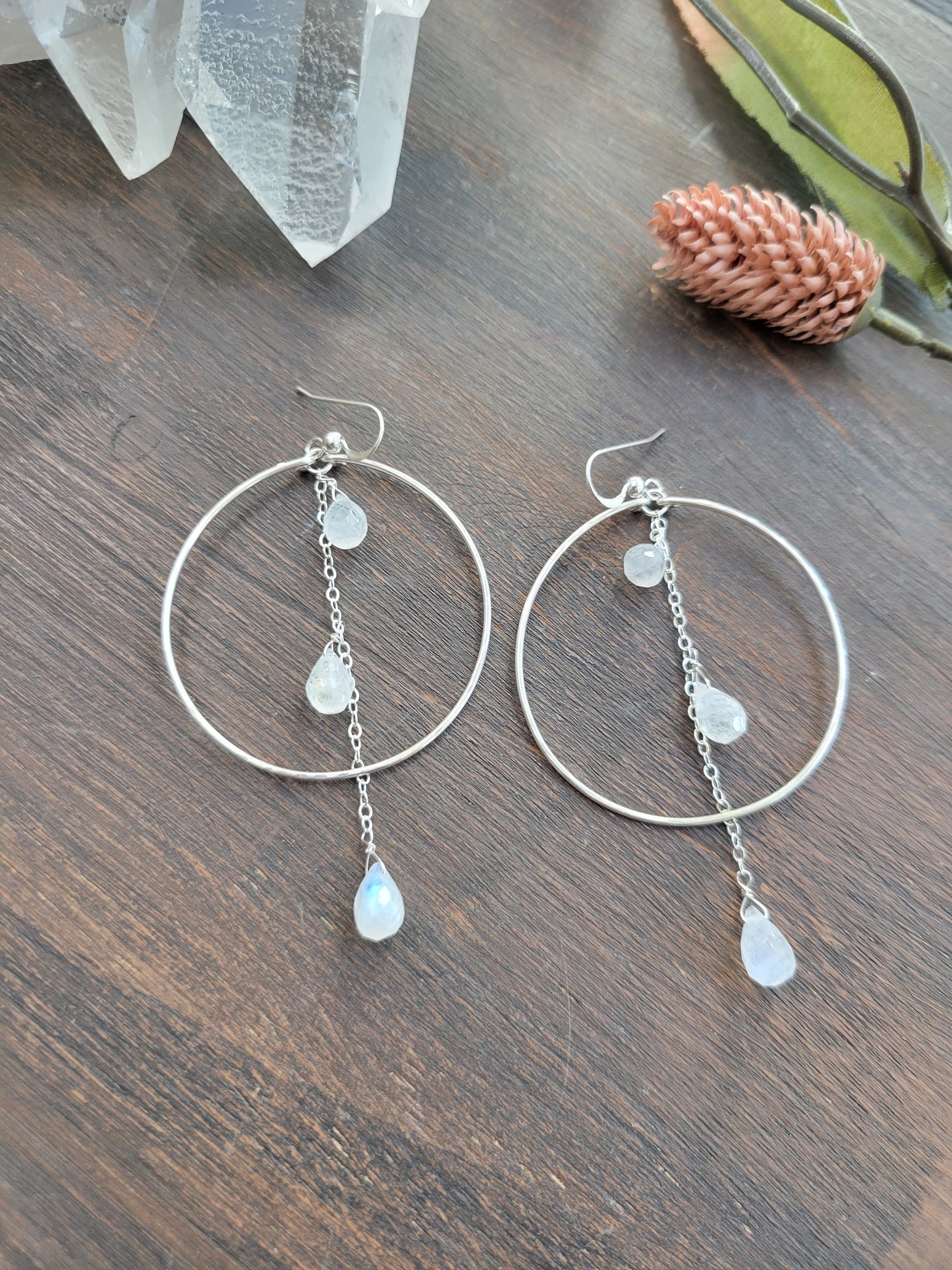 Moonstone Hoop Dangle Earrings