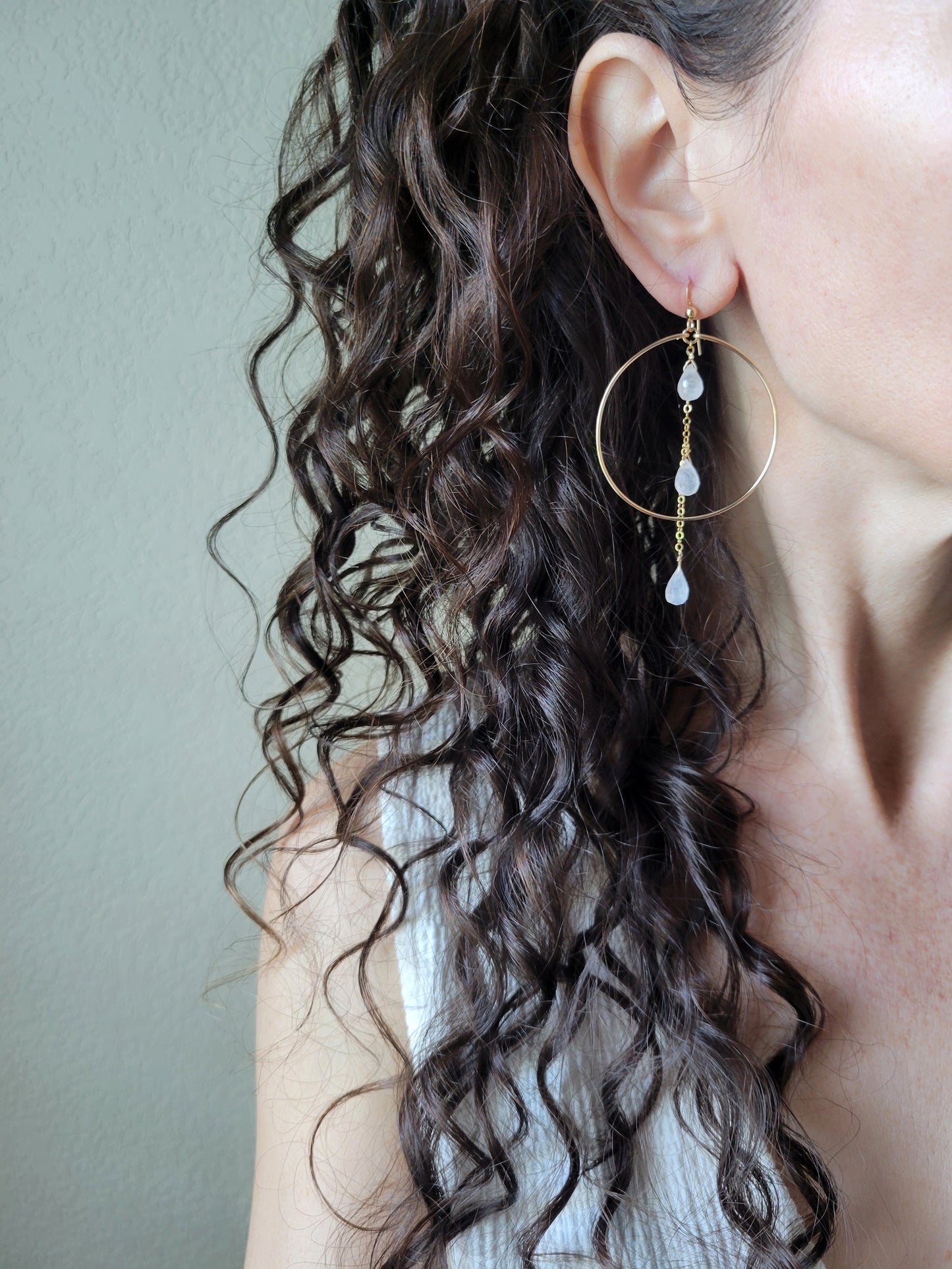 Moonstone Hoop Dangle Earrings