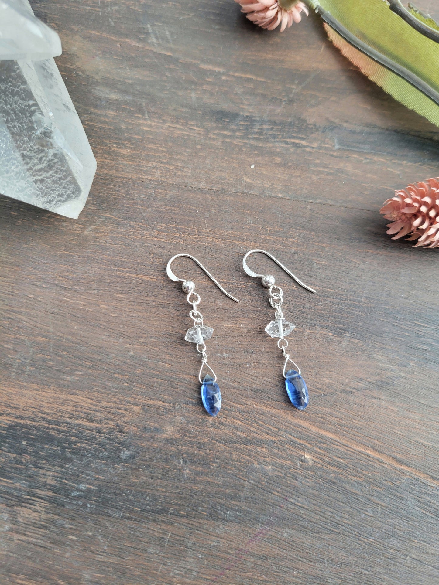 Kyanite and Herkimer Diamond Dangle Earrings