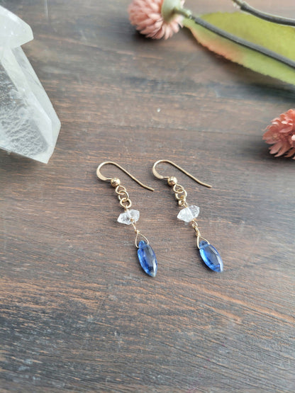 Kyanite and Herkimer Diamond Dangle Earrings