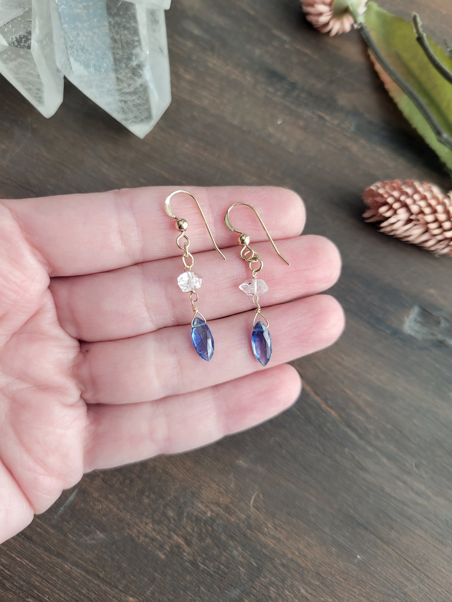 Kyanite and Herkimer Diamond Dangle Earrings