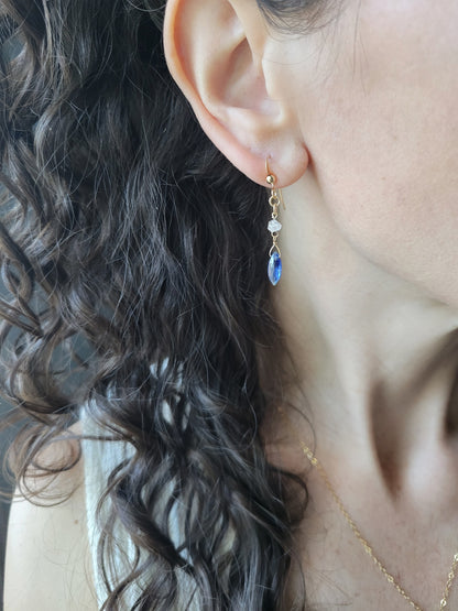 Kyanite and Herkimer Diamond Dangle Earrings