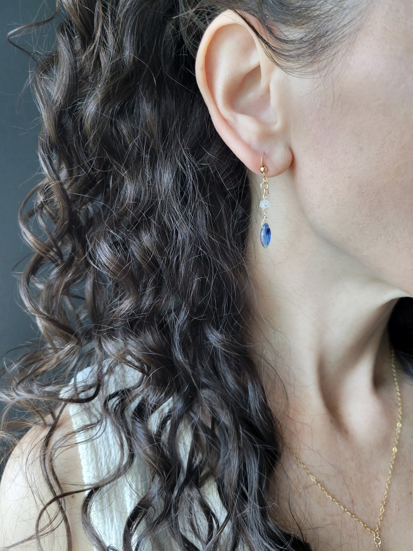 Kyanite and Herkimer Diamond Dangle Earrings