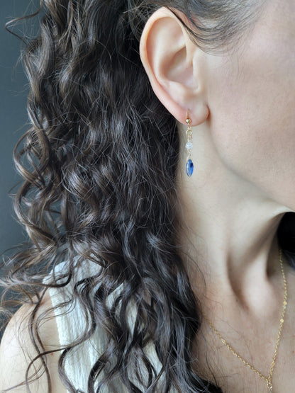 Kyanite and Herkimer Diamond Dangle Earrings