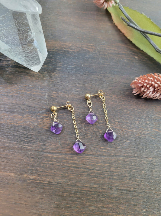 Amethyst Dangle Stud Earrings