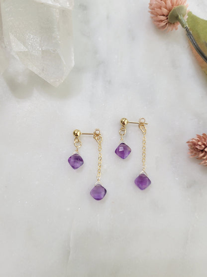 Amethyst Dangle Stud Earrings