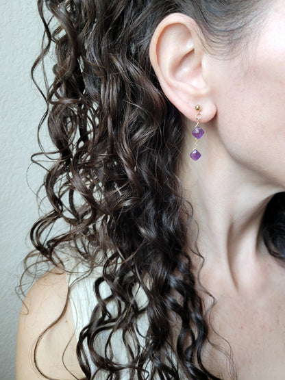 Amethyst Dangle Stud Earrings