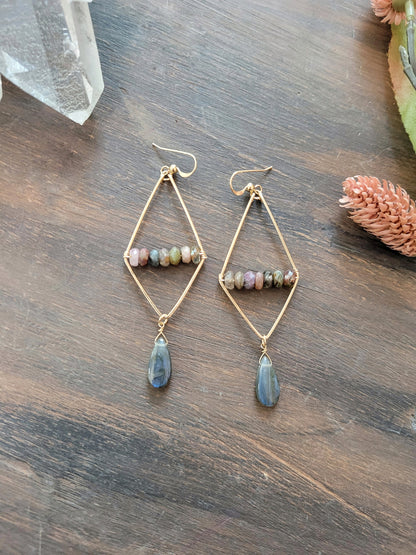 Watermelon Tourmaline and Labradorite Dangle Earrings