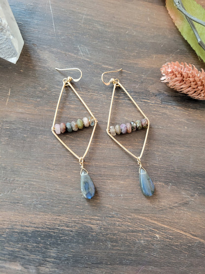 Watermelon Tourmaline and Labradorite Dangle Earrings