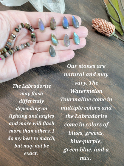 Watermelon Tourmaline and Labradorite Dangle Earrings