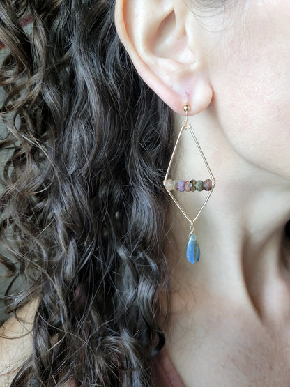 Watermelon Tourmaline and Labradorite Dangle Earrings