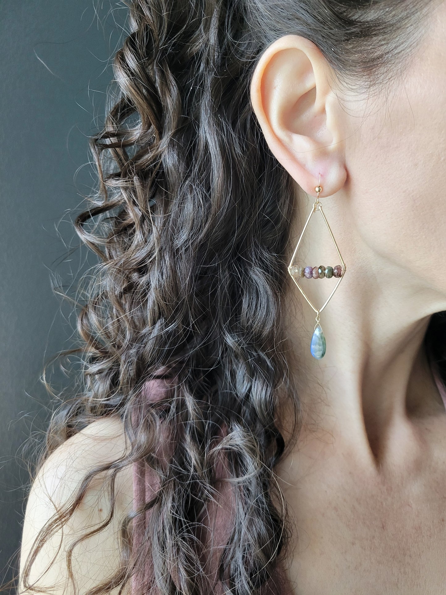 Watermelon Tourmaline and Labradorite Dangle Earrings