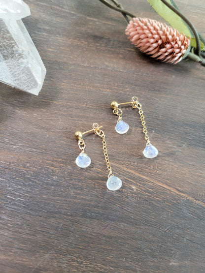 Dainty Moonstone Dangle Stud Earrings