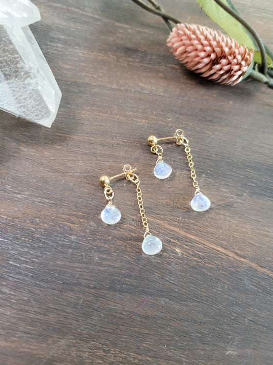 Dainty Moonstone Dangle Stud Earrings