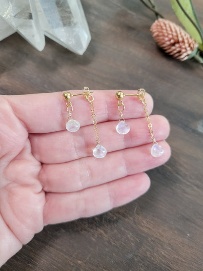 Dainty Moonstone Dangle Stud Earrings