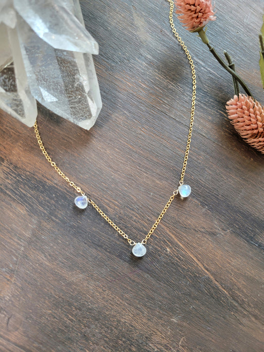 Dainty Moonstone Dew Drop Necklace