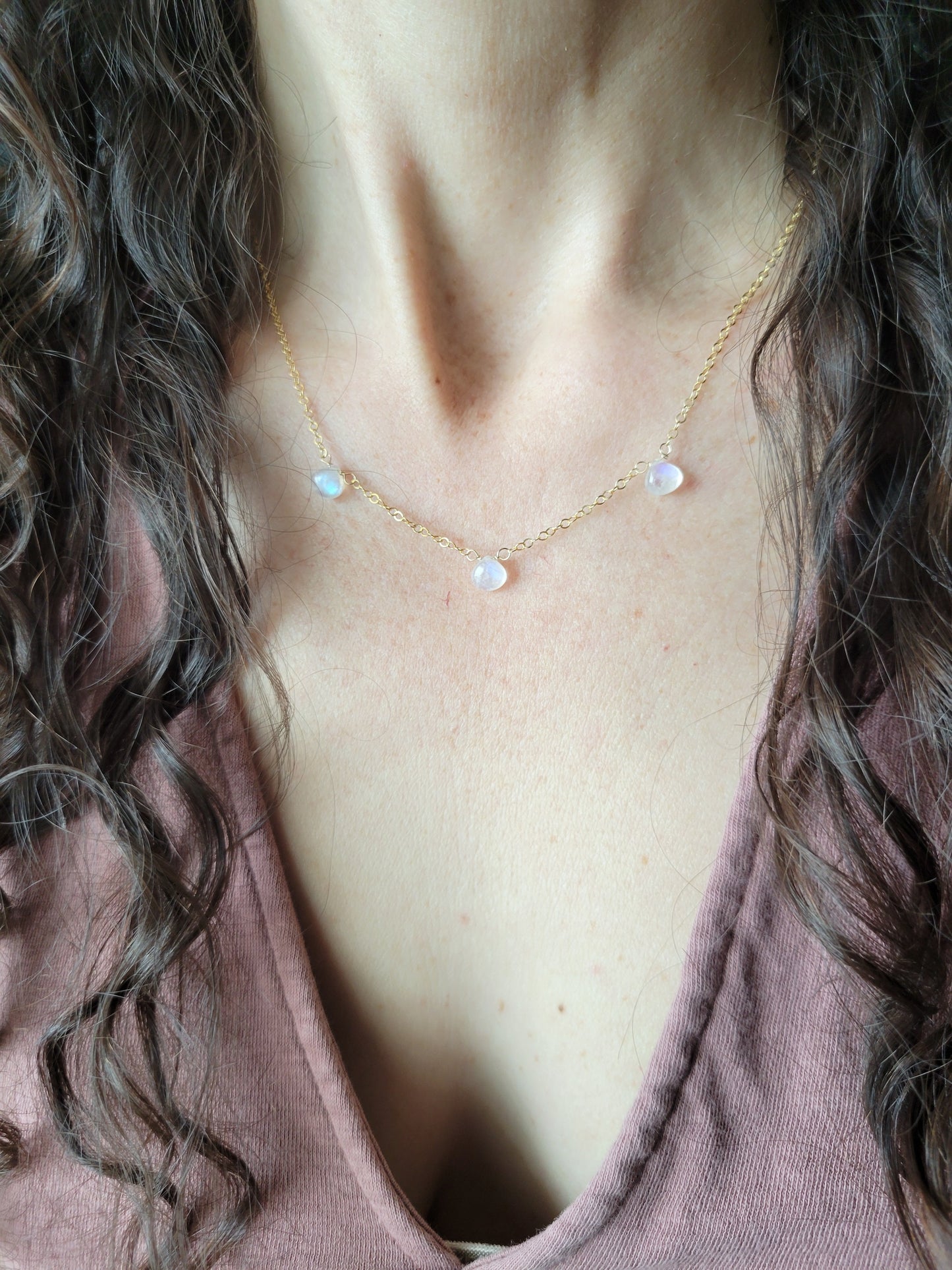 Dainty Moonstone Dew Drop Necklace