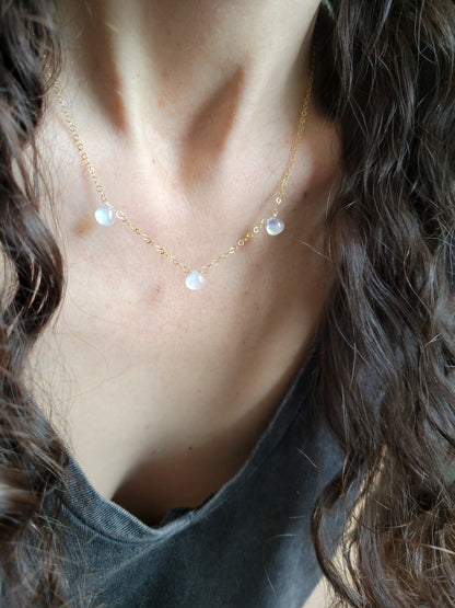 Dainty Moonstone Dew Drop Necklace
