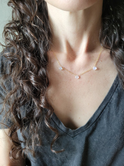 Dainty Moonstone Dew Drop Necklace