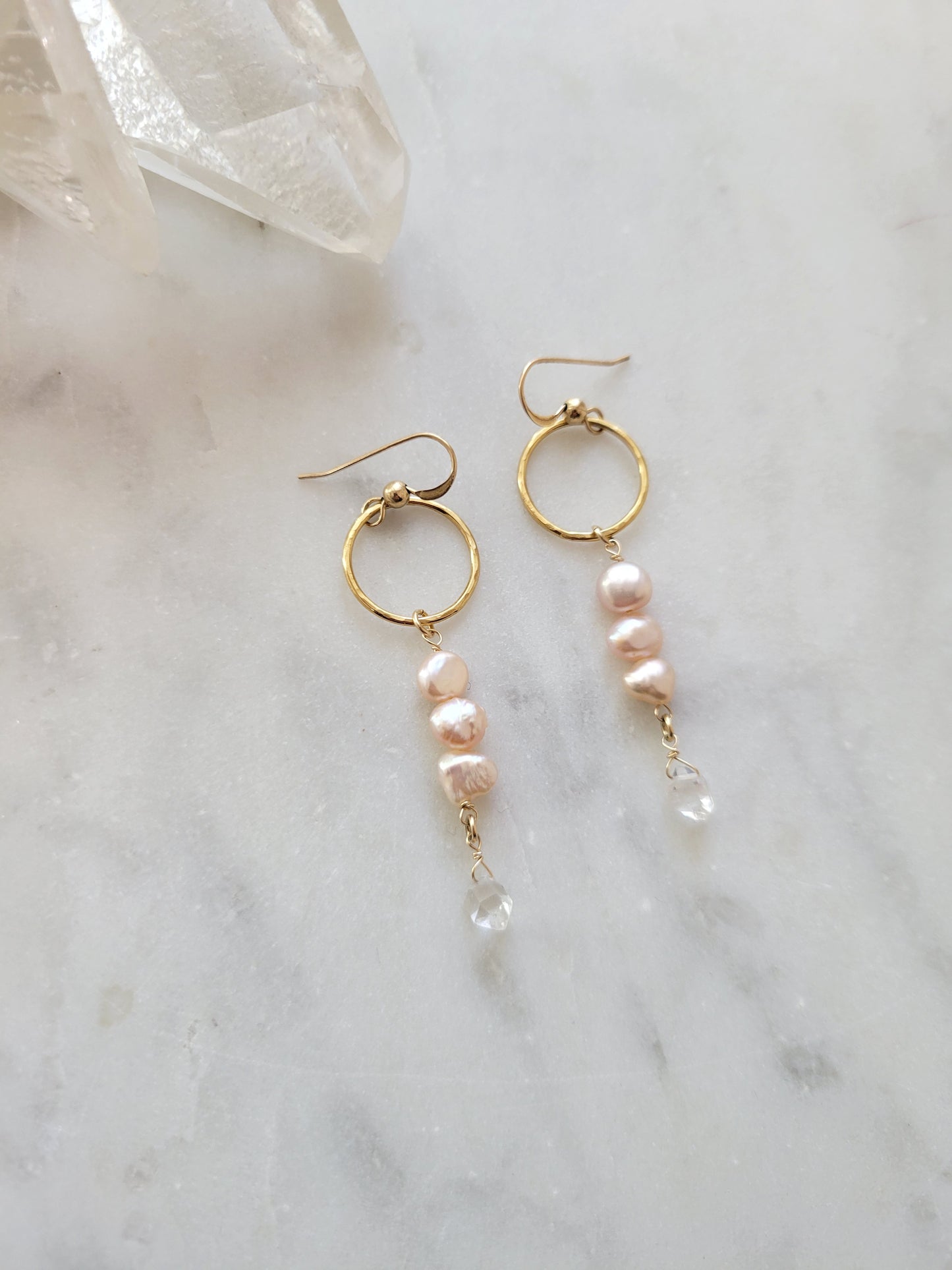 Pearl and Herkimer Diamond Dangle Earrings