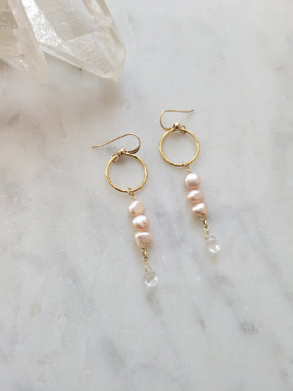 Pearl and Herkimer Diamond Dangle Earrings