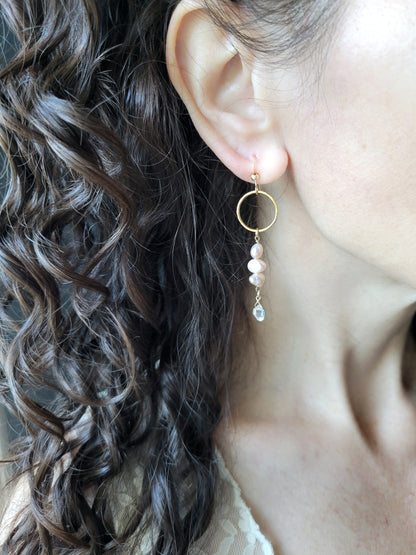 Pearl and Herkimer Diamond Dangle Earrings