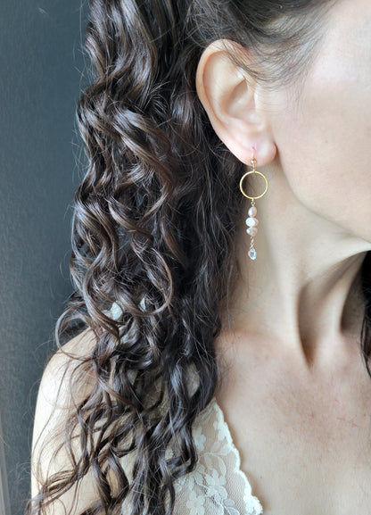 Pearl and Herkimer Diamond Dangle Earrings