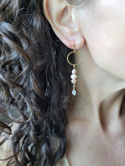 Pearl and Herkimer Diamond Dangle Earrings