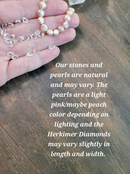 Pearl and Herkimer Diamond Dangle Earrings