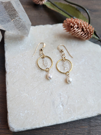 Dainty Pearl and Herkimer Diamond Earrings