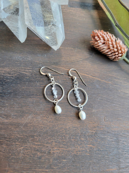 Dainty Pearl and Herkimer Diamond Earrings