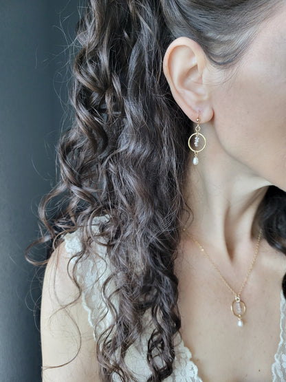 Dainty Pearl and Herkimer Diamond Earrings