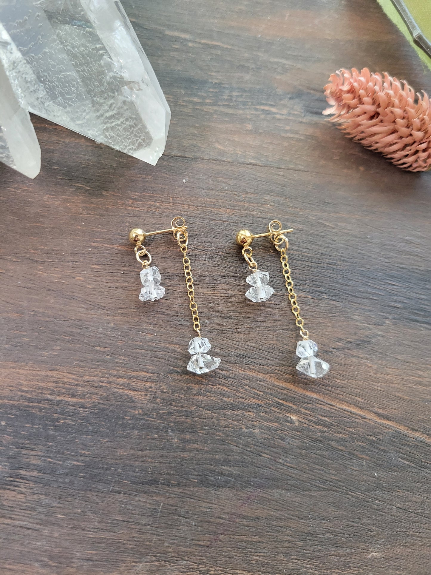 Herkimer Diamond Dangle Stud Earrings