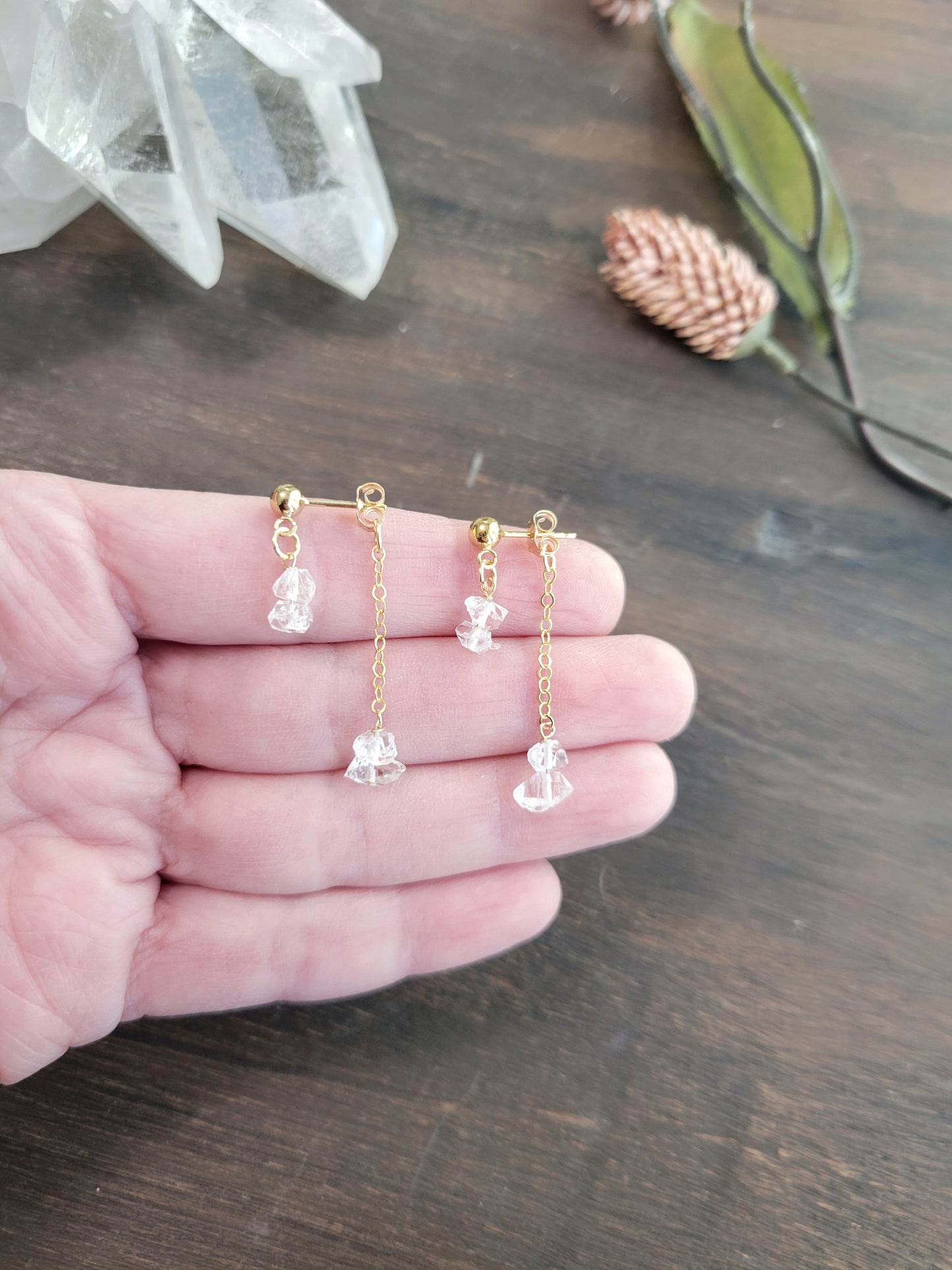 Herkimer Diamond Dangle Stud Earrings