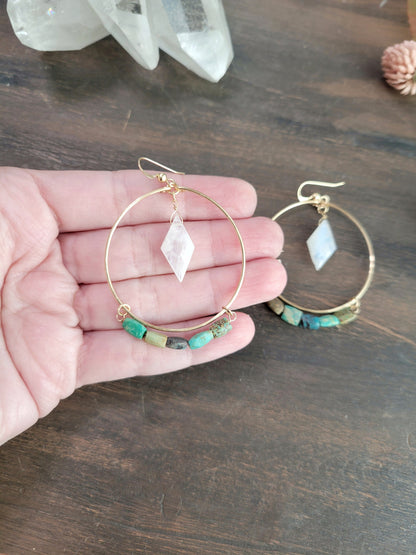 Turquoise and Moonstone Hoop Earrings