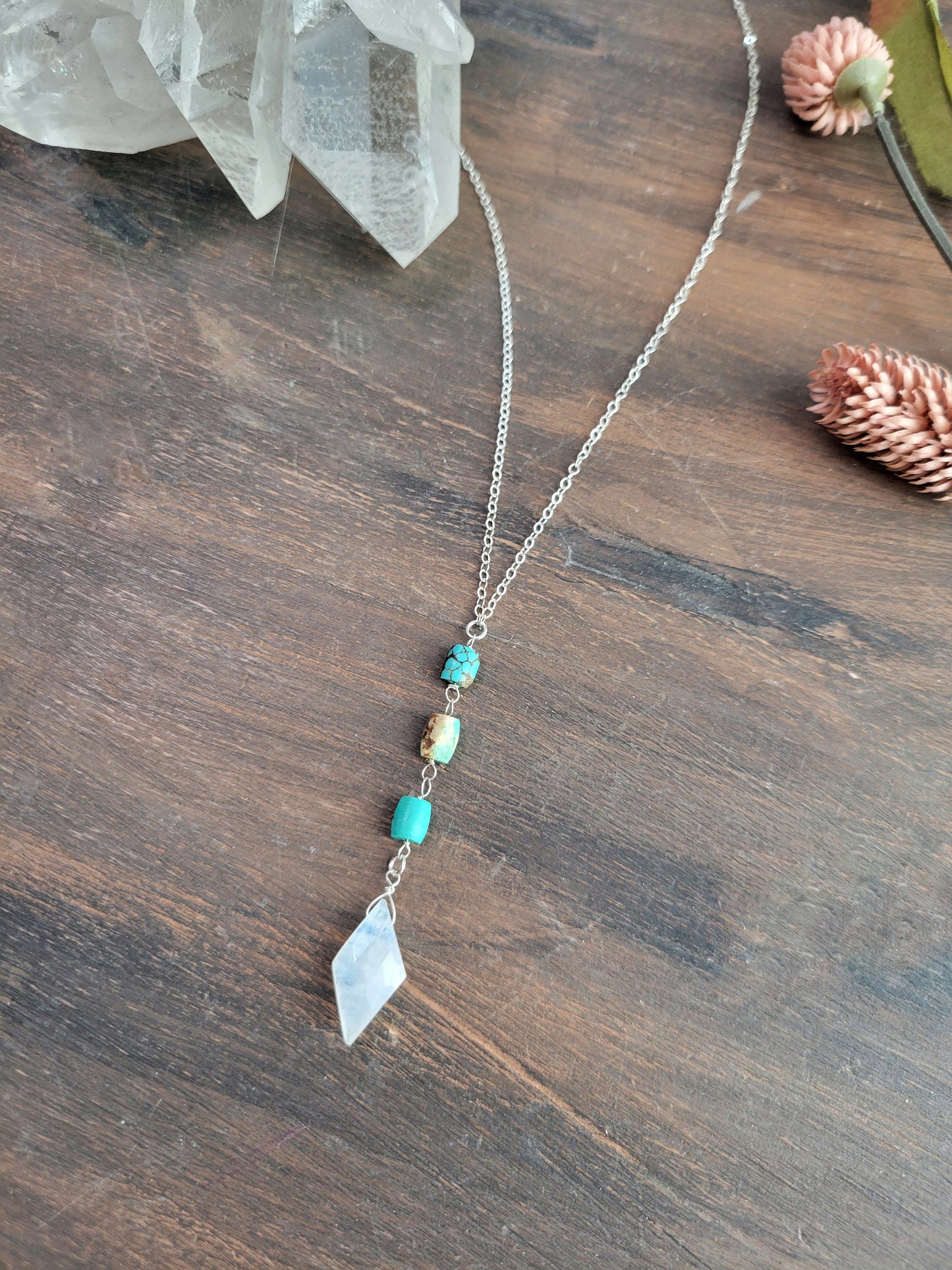 Turquoise and Moonstone Y Necklace
