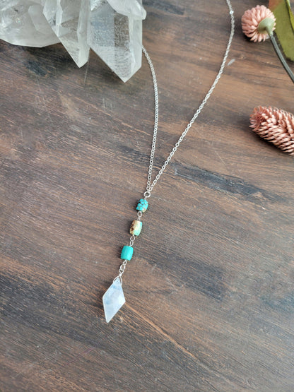 Turquoise and Moonstone Y Necklace