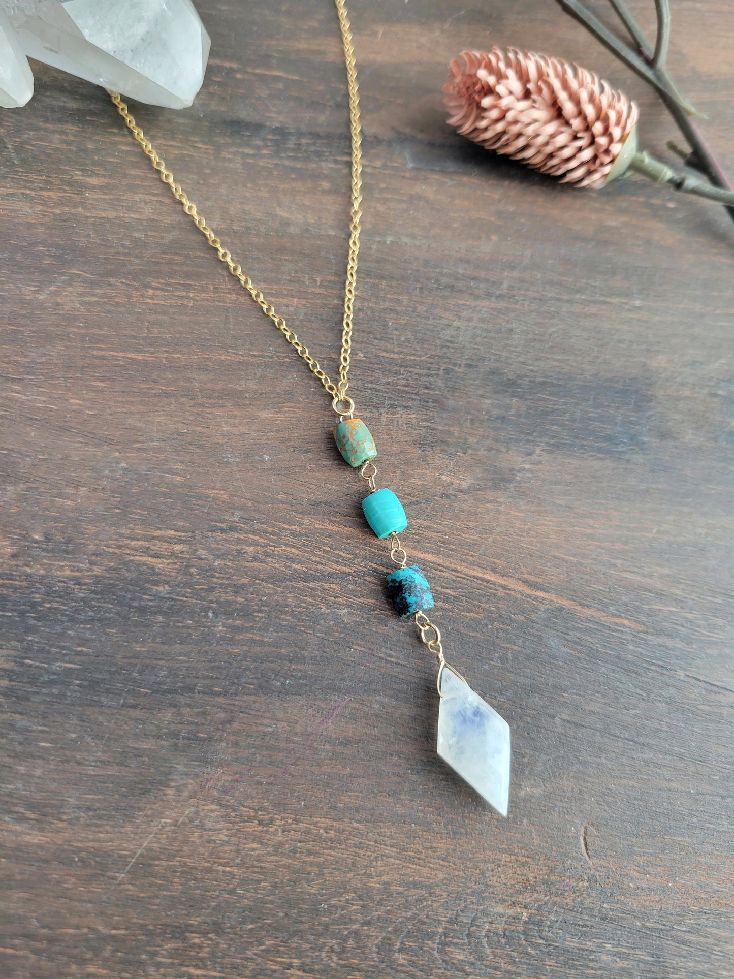 Turquoise and Moonstone Y Necklace